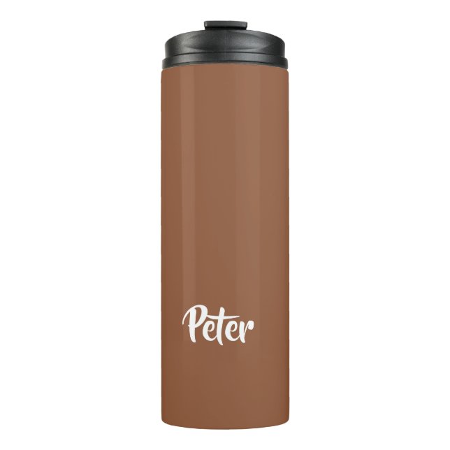 Custom name  chocolate brown plain thermal tumbler (Front)