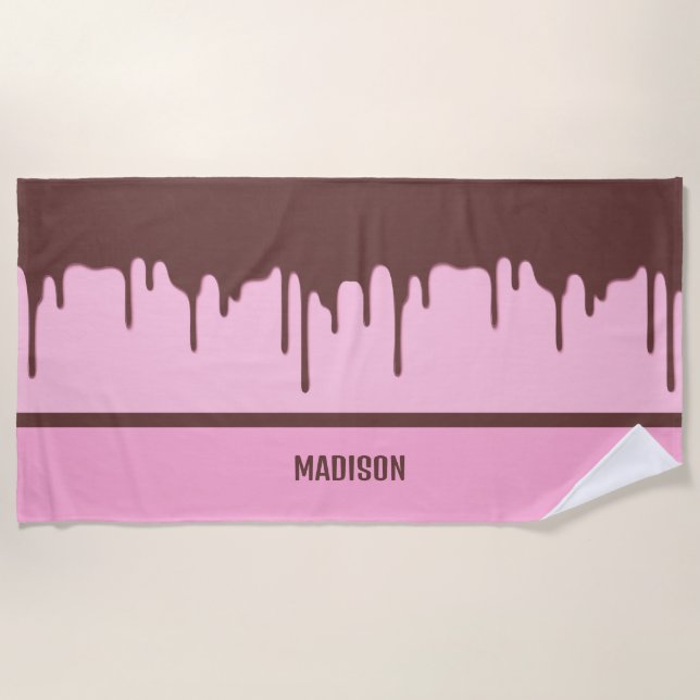 Custom Name Chocolate Drip Beach Towel (Front)