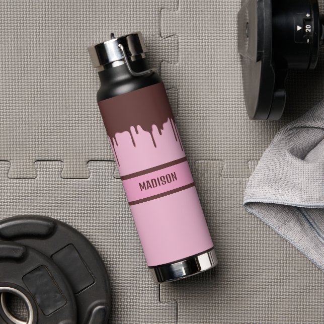Custom Name Chocolate Drip Water Bottle (Gym (Rotated))