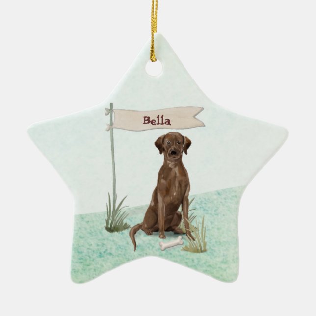 Custom Name Chocolate Lab Pet Dog Ceramic Tree Decoration (Front)