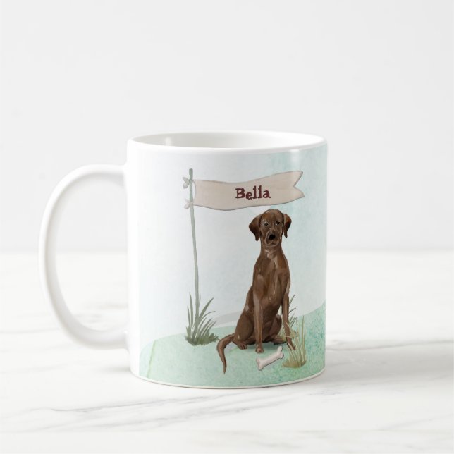 Custom Name Chocolate Lab Pet Dog Coffee Mug (Left)