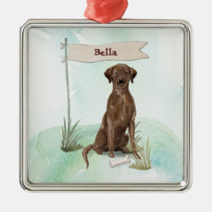 Custom Name Chocolate Lab Pet Dog Metal Tree Decoration