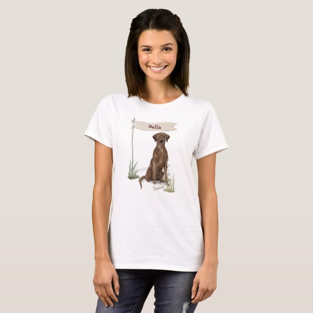 Custom Name Chocolate Lab Pet Dog T-Shirt (Front Full)