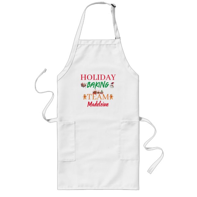 Custom Name Christmas art Holiday Baking Team  Long Apron (Front)