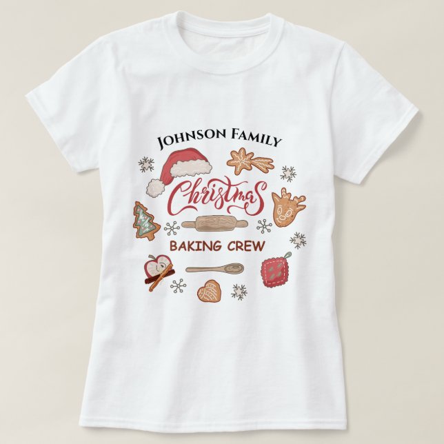 Custom Name Christmas Baking Crew Group Matching T-Shirt (Design Front)