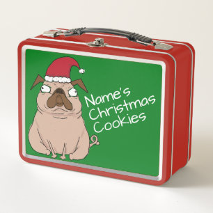 Custom Name Christmas Cookies Metal Tin Lunchbox