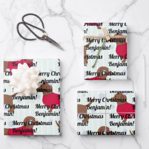 Custom Name Christmas Dachshund Dog (3 Sheets) Wrapping Paper Sheet