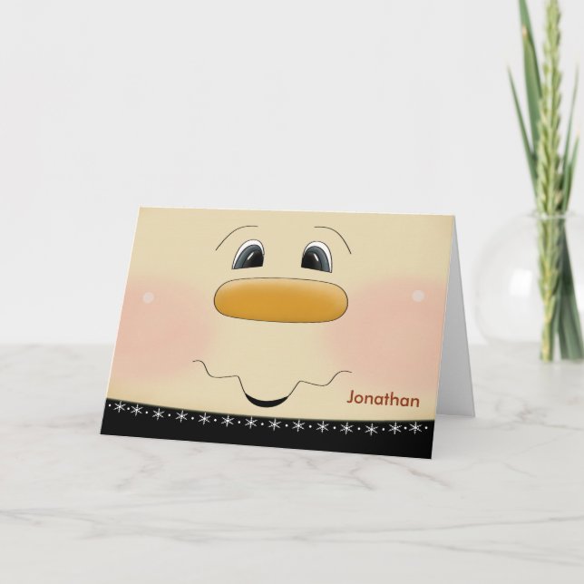 Custom Name Christmas for Kids Happy Snowman Face Holiday Card (Front)