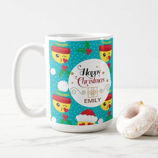 Custom Name Christmas Gift Mugs -  Emoji Mugs (With Donut)