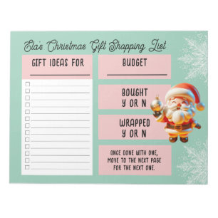 Custom Name Christmas Gift Shopping List Santa  Notepad