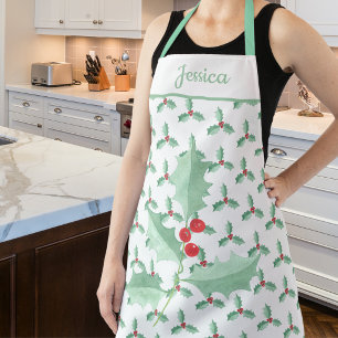 Custom Name Christmas Holly Apron
