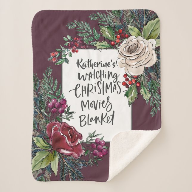 Custom Name Christmas Movie Watching Holiday Sherpa Blanket (Front)