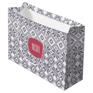 Custom Name Christmas Nordic Snowflake Pattern  Large Gift Bag