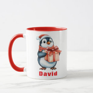 Custom Name Christmas Penguin Gift Mug