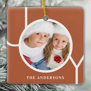 Custom Name Christmas Photo Rust Ceramic Ornament