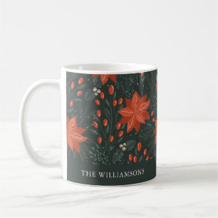 Custom Name Christmas Red Green Berries Poinsettia Coffee Mug