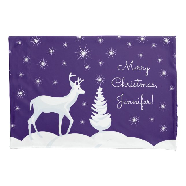 Custom Name Christmas Reindeer Single Pillowcase (Front)