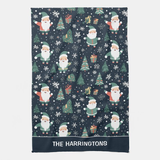 Custom Name Christmas Santa Tea Towel (Vertical)