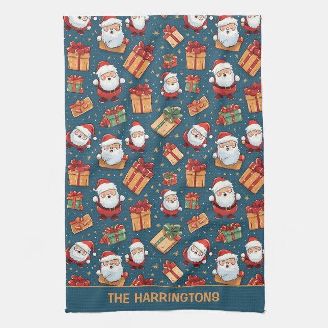 Custom Name Christmas Santa Tea Towel (Vertical)
