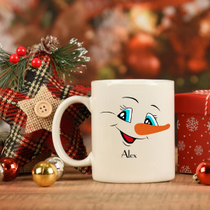 Custom Name Christmas Snowman Face Coffee Mug