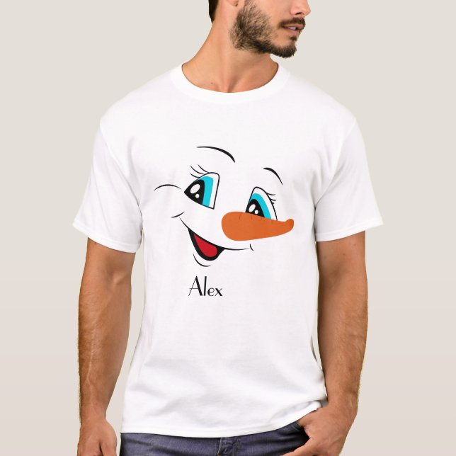 Custom Name Christmas Snowman Face T-Shirt (Front)