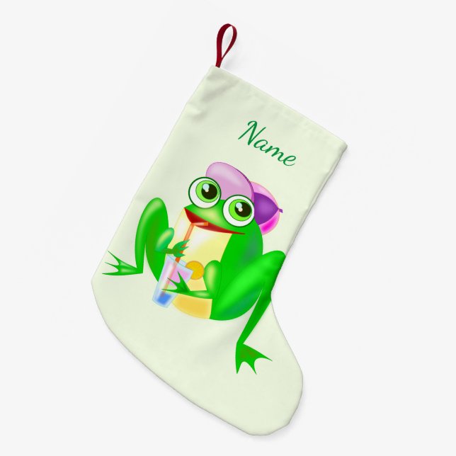 Custom Name Christmas Stocking with Happy Frog (Front (Hanging))