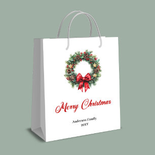 Custom name Christmas wreath bag red and green  