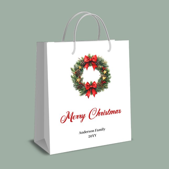 Custom name Christmas wreath holiday gift bag idea (Custom name Christmas wreath holiday gift bag idea)