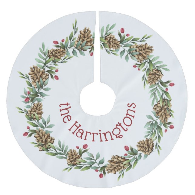 Custom name Christmas Wreath tree skirt (Front)