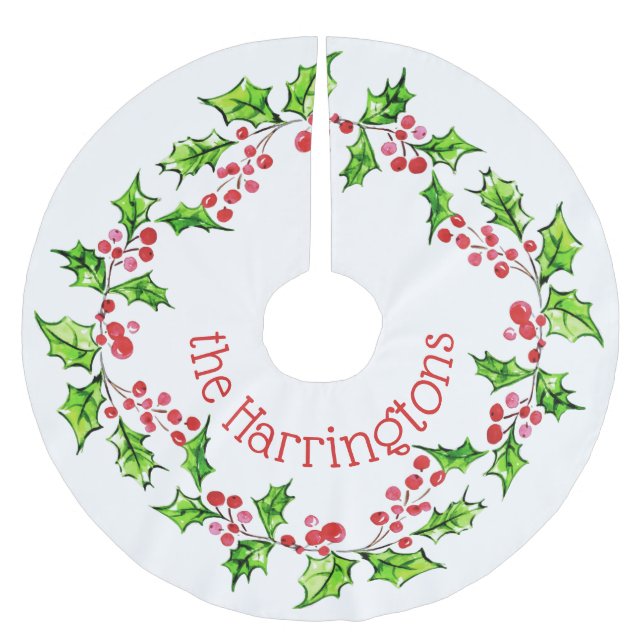 Custom name Christmas Wreath tree skirt (Front)