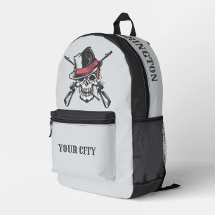 Custom Name & City Skull & Guns Printed Backpack