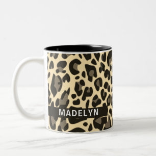 Custom Name Classic Leopard Print Design Madelyn  Two-Tone Coffee Mug