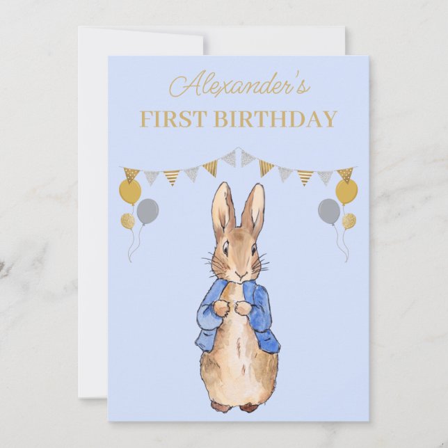 Custom Name Classic rabbit First Birthday Invitation (Front)
