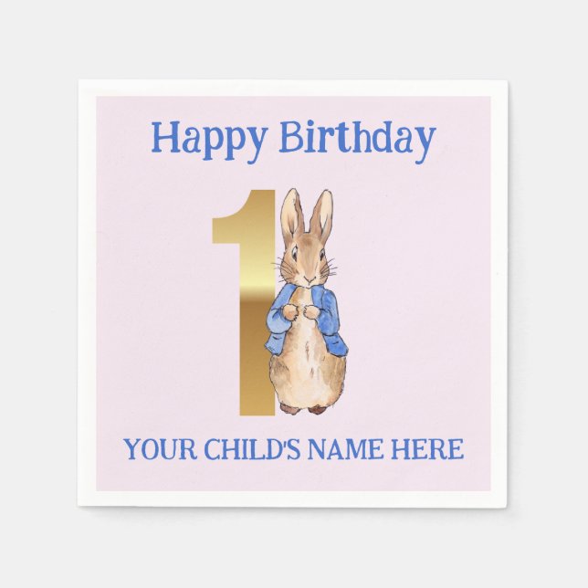 Custom Name Classic Rabbit First Birthday Napkin (Front)