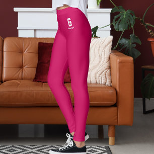 Custom Name Classic Raspberry Pink White Monogram Leggings