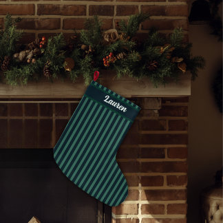 Custom Name - Classy Nostalgic Striped Large Christmas Stocking