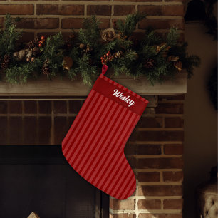 Custom Name - Classy Nostalgic Striped Large Christmas Stocking