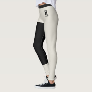 Custom Name Classy Oatmeal Black Accents Monogram Leggings