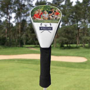 Custom Name Clubs And Ball Navy Blue Photo Golf Head Cover