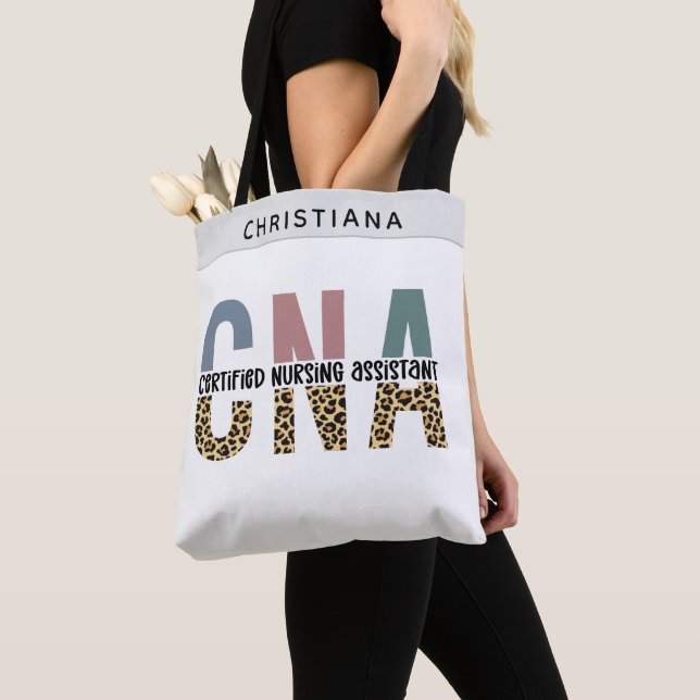 Custom Name CNA Certified Nursing Assistant Tote Bag (Close Up)