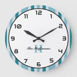 Custom Name Coastal Style Round Wall Clock Stripes