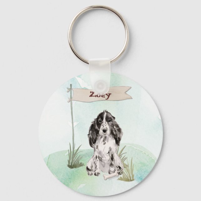 Custom Name Cocker Spaniel Pet Dog Key Ring (Front)