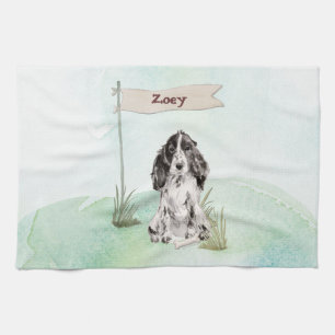 Custom Name Cocker Spaniel Pet Dog Tea Towel