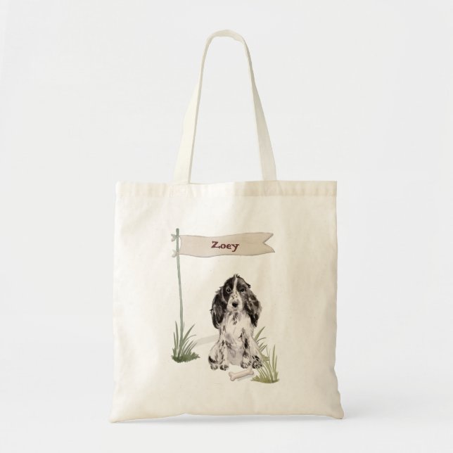 Custom Name Cocker Spaniel Pet Dog Tote Bag (Front)