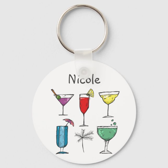 Custom Name Cocktail Alcohol Drinks Summer Fun Key Ring (Front)