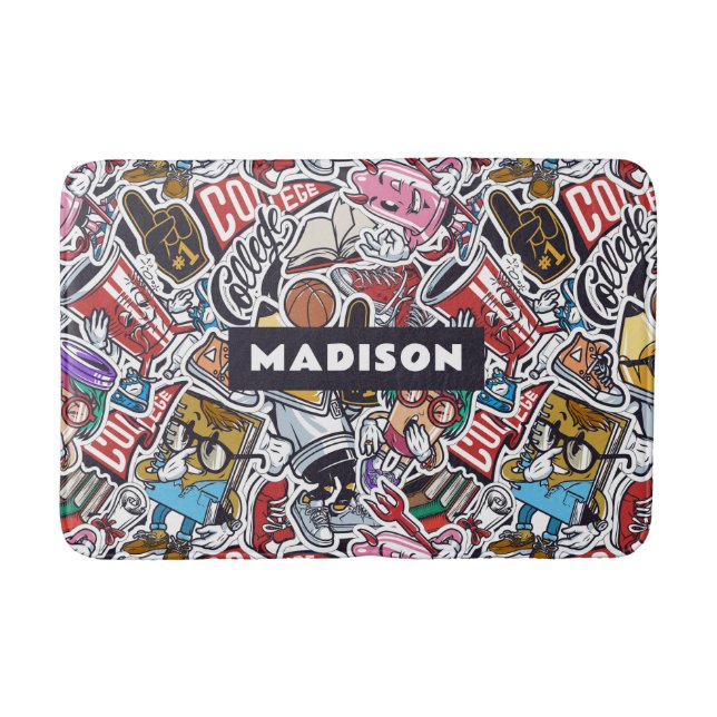 Custom Name College Comics Pattern Bath Mat (Front)