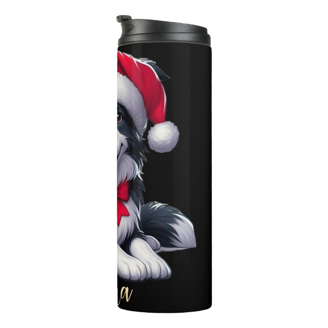Custom name collie wearing Santa's hat  Thermal Tumbler (Rotated Right)