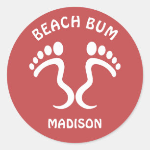 Custom Name & Color Beach Bum Classic Round Sticker