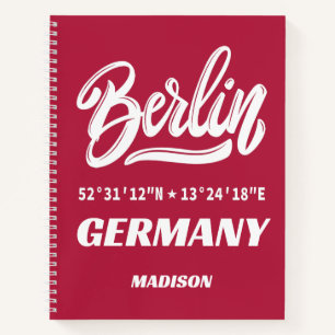 Custom Name & Color Berlin Germany Coordinates Notebook