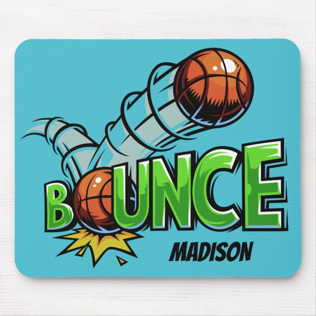 Custom name & color “Bounce” Basketball mousepad (Front)